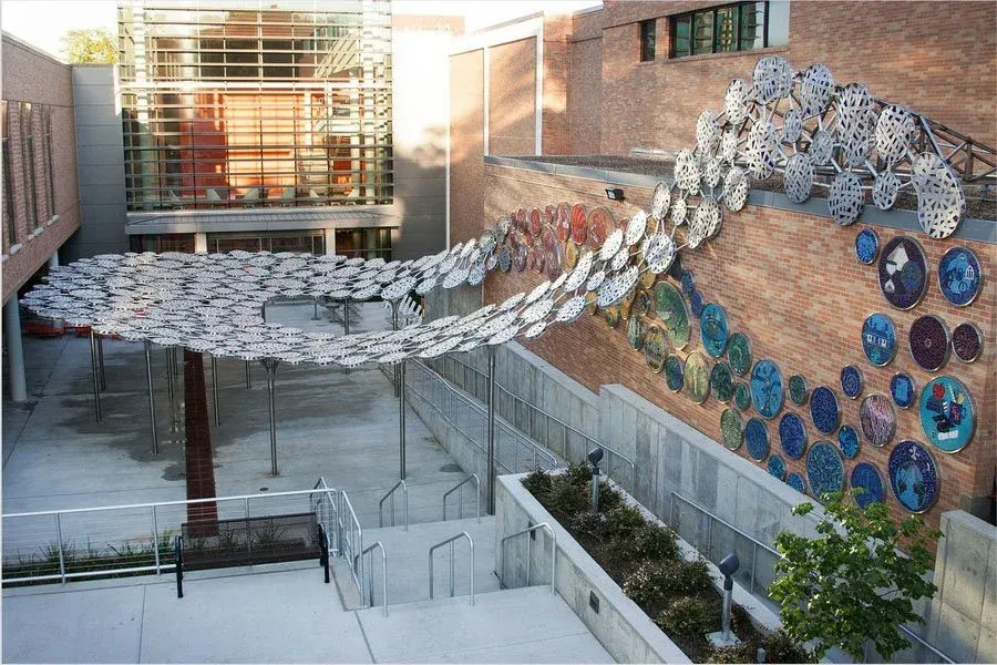 Analemma's Dilemma stainless steel canopy at Sam Houston State University
